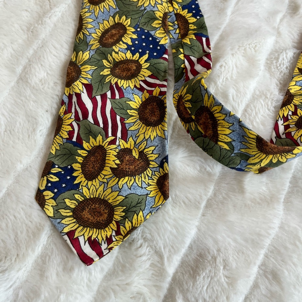 Handmade Mens OS Summer American Flag Sunflower Summer Preppy Colorful Tie Fall